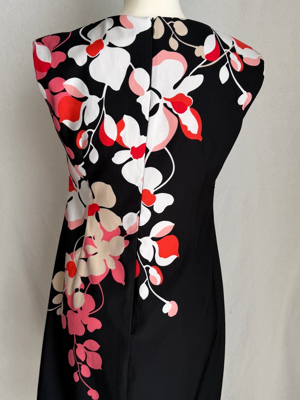 New York & Company Black Midi Dress with Pink, Red & Cream Floral - Picture 4 of 5